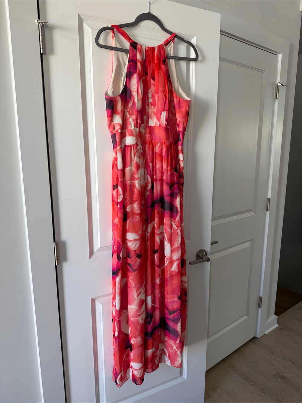 Eliza J Pink and Red Floral Halter Maxi Dress